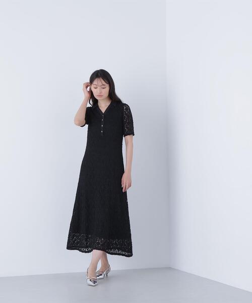 NATURAL BEAUTY BASIC(ナチュラルビューティーベーシック)の「◇スキッパーシュリンクレースワンピース(ワンピース・レディース・ブラック/オフホワイト・MEDIUM/P/S)」の3枚目の写真