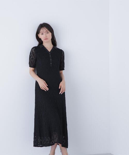 NATURAL BEAUTY BASIC(ナチュラルビューティーベーシック)の「◇スキッパーシュリンクレースワンピース(ワンピース・レディース・ブラック/オフホワイト・MEDIUM/P/S)」の4枚目の写真