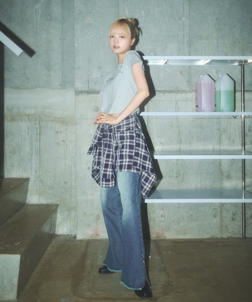 Poly Jam(ポリージャム)の「wrapped check shirt skirt / チェックシャツスカート(スカート・レディース・ベージュ/ネイビー・FREE)」の21枚目の写真