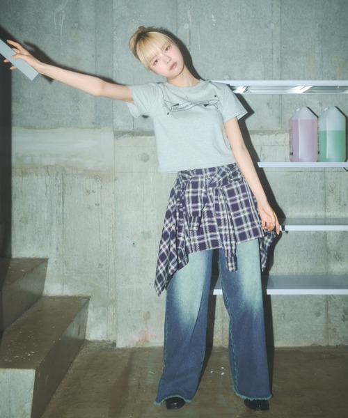 Poly Jam(ポリージャム)の「wrapped check shirt skirt / チェックシャツスカート(スカート・レディース・ベージュ/ネイビー・FREE)」の20枚目の写真