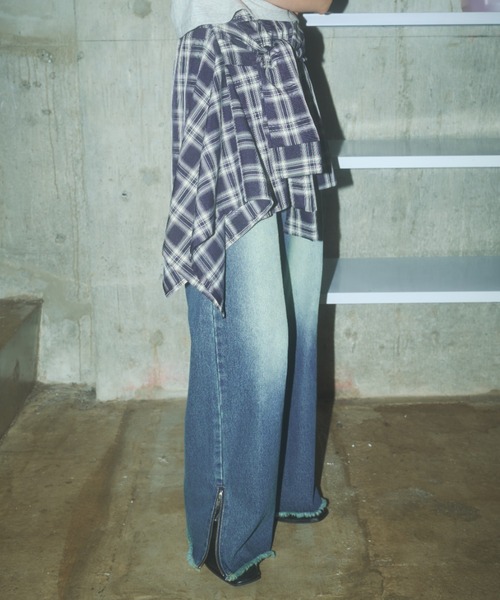 Poly Jam(ポリージャム)の「wrapped check shirt skirt / チェックシャツスカート(スカート・レディース・ベージュ/ネイビー・FREE)」の5枚目の写真