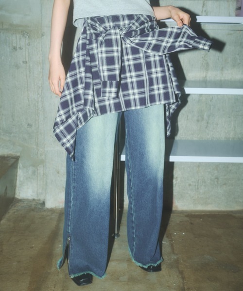 Poly Jam(ポリージャム)の「wrapped check shirt skirt / チェックシャツスカート(スカート・レディース・ベージュ/ネイビー・FREE)」の6枚目の写真