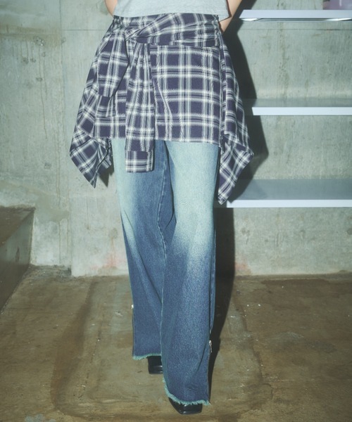 Poly Jam(ポリージャム)の「wrapped check shirt skirt / チェックシャツスカート(スカート・レディース・ベージュ/ネイビー・FREE)」の4枚目の写真
