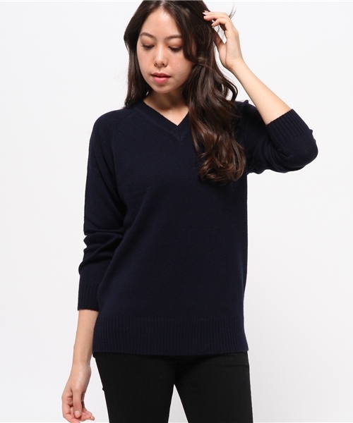 green label relaxing（グリーンレーベルリラクシング）の「KF W/YAK V/N プルオーバー ニット◆（ニット/セーター・レディース・オフホワイト/ライトグレー/ネイビー・フリー）」の3枚目の写真