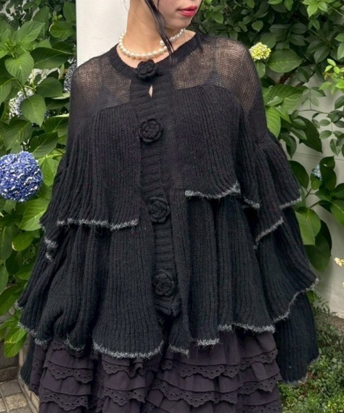 Candy Stripper(キャンディストリッパー)の「ROSE SHEER KNIT カーディガン(カーディガン/ボレロ・レディース・ブラウン/アイボリー/ブラック・FREE)」の3枚目の写真