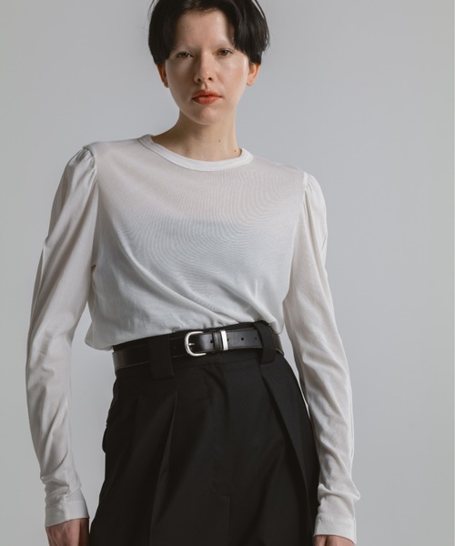 CINOH(チノ)の「PUFF SLEEVE T-SHIRT(Tシャツ/カットソー・レディース・ブラック/ホワイト/ターコイズブルー系・38/36)」の1枚目の写真