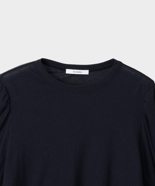 CINOH(チノ)の「PUFF SLEEVE T-SHIRT(Tシャツ/カットソー・レディース・ブラック/ホワイト/ターコイズブルー系・38/36)」の5枚目の写真
