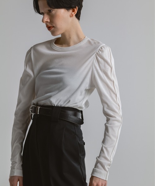 CINOH(チノ)の「PUFF SLEEVE T-SHIRT(Tシャツ/カットソー・レディース・ブラック/ホワイト/ターコイズブルー系・38/36)」の8枚目の写真