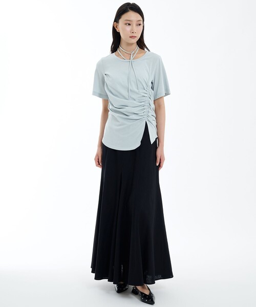 PUBLIC TOKYO（パブリックトウキョウ）の「コットンリネンフレアスカート（スカート・レディース・ブラック/アイボリー/ブルー・1/2）」の4枚目の写真