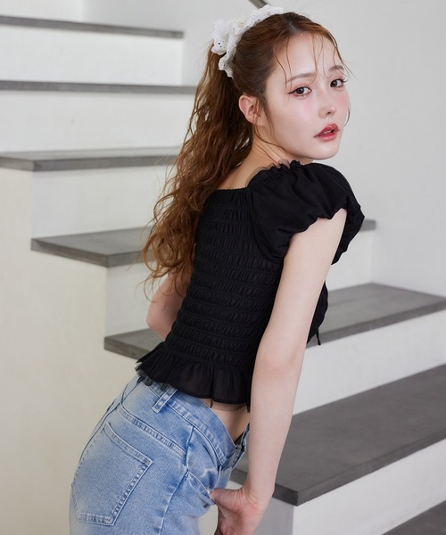 one after another NICE CLAUP（ワンアフターアナザーナイスクラップ）の「【WEB限定/新色追加】シャーリングブラウス（シャツ/ブラウス・レディース・ブラック/ホワイト/ネイビー系/ベージュ系その他・FREE）」の10枚目の写真