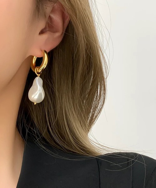 バロックパール ゴールド フープピアス ステンレス 金属アレルギー対応