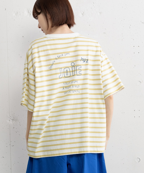 POU DOU DOU(プードゥドゥ)の「JOiEバックロゴ刺繍Tシャツ(Tシャツ/カットソー・レディース・イエロー/ライトイエロー/オフホワイト/ネイビー・M)」の4枚目の写真