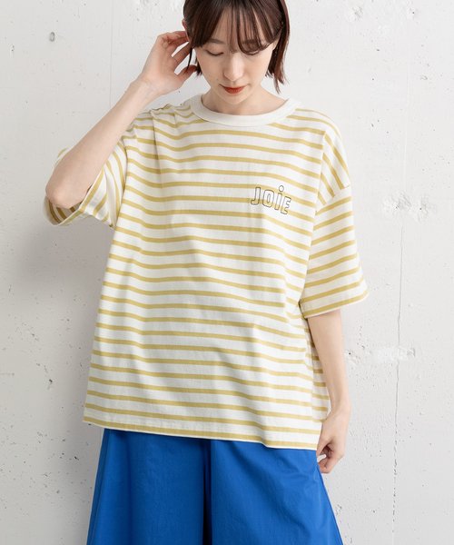 POU DOU DOU(プードゥドゥ)の「JOiEバックロゴ刺繍Tシャツ(Tシャツ/カットソー・レディース・イエロー/ライトイエロー/オフホワイト/ネイビー・M)」の20枚目の写真
