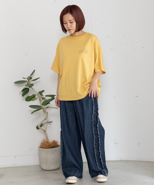 POU DOU DOU(プードゥドゥ)の「JOiEバックロゴ刺繍Tシャツ(Tシャツ/カットソー・レディース・イエロー/ライトイエロー/オフホワイト/ネイビー・M)」の17枚目の写真