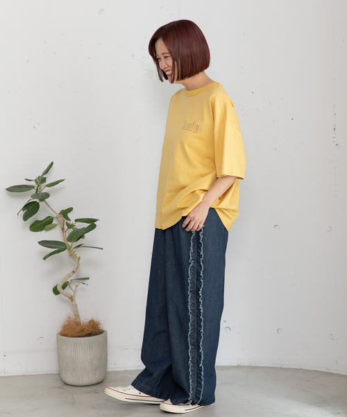 POU DOU DOU(プードゥドゥ)の「JOiEバックロゴ刺繍Tシャツ(Tシャツ/カットソー・レディース・イエロー/ライトイエロー/オフホワイト/ネイビー・M)」の18枚目の写真