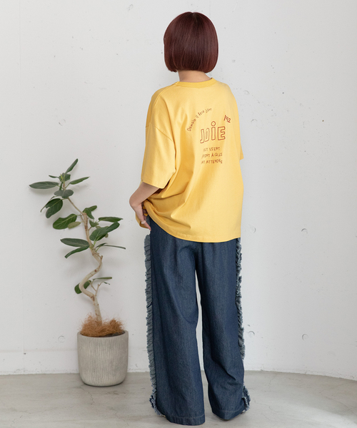 POU DOU DOU(プードゥドゥ)の「JOiEバックロゴ刺繍Tシャツ(Tシャツ/カットソー・レディース・イエロー/ライトイエロー/オフホワイト/ネイビー・M)」の19枚目の写真