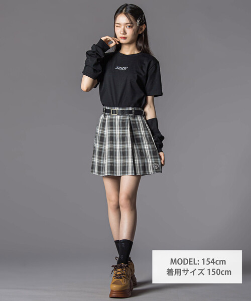 ZIDDY(ジディ)の「合皮ベルト付きチェックスカパン(130~160cm)(スカート・キッズ・ブラック系その他/ブラウン系その他・FREE/130cm/140cm/150cm)」の3枚目の写真