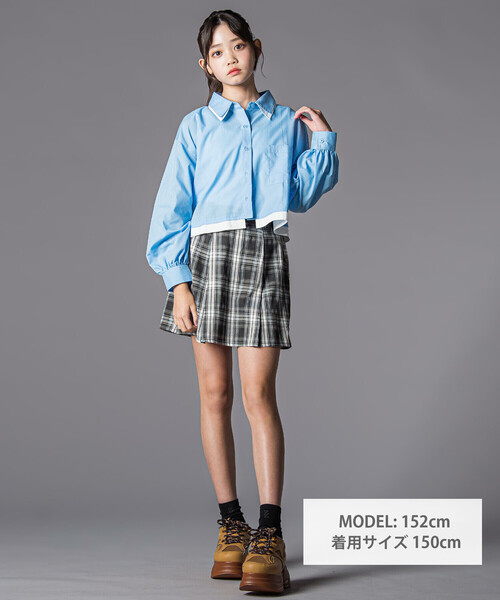 ZIDDY(ジディ)の「合皮ベルト付きチェックスカパン(130~160cm)(スカート・キッズ・ブラック系その他/ブラウン系その他・FREE/130cm/140cm/150cm)」の4枚目の写真