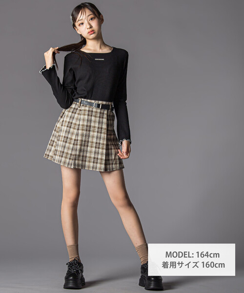 ZIDDY(ジディ)の「合皮ベルト付きチェックスカパン(130~160cm)(スカート・キッズ・ブラック系その他/ブラウン系その他・FREE/130cm/140cm/150cm)」の5枚目の写真