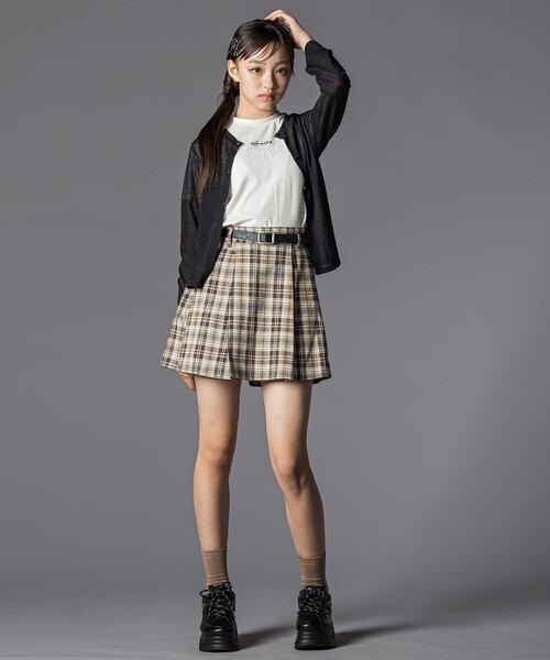 ZIDDY(ジディ)の「合皮ベルト付きチェックスカパン(130~160cm)(スカート・キッズ・ブラック系その他/ブラウン系その他・FREE/130cm/140cm/150cm)」の8枚目の写真