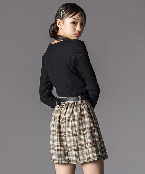 ZIDDY(ジディ)の「合皮ベルト付きチェックスカパン(130~160cm)(スカート・キッズ・ブラック系その他/ブラウン系その他・FREE/130cm/140cm/150cm)」の9枚目の写真