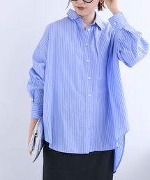 《WEB限定アイテム》バックギャザーストライプオーバーシャツ