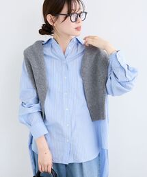 《WEB限定アイテム》バックギャザーストライプオーバーシャツ