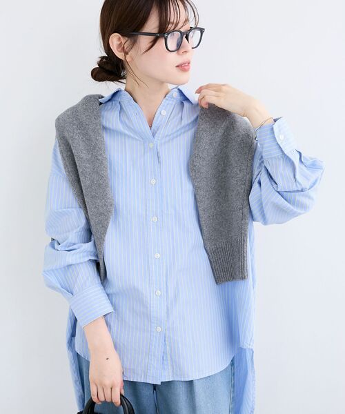 le.coeur blanc(ルクールブラン)の「《WEB限定アイテム》バックギャザーストライプオーバーシャツ(シャツ/ブラウス・レディース・ブラウン系その他2/ホワイト系その他2/ブルー系その他2/ブルー系その他3・38)」の4枚目の写真