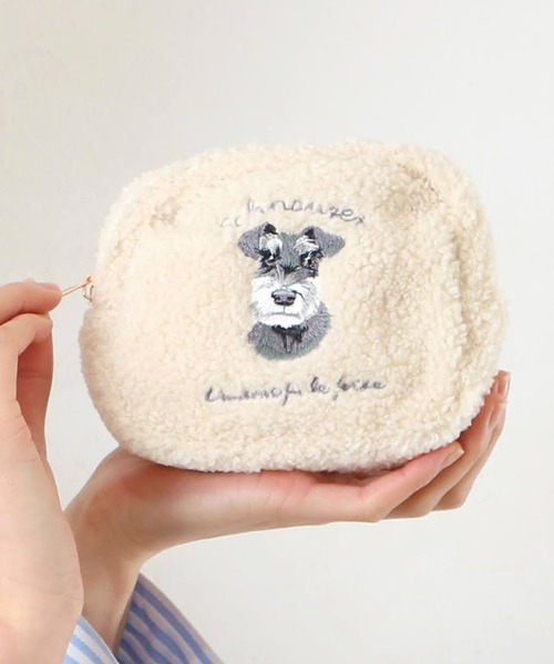 セール】【SETUP7】e.e.p.ボア アニマル刺繍 ポーチ 猫 ペルシャ