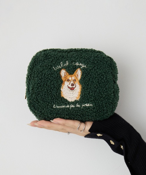 セール】【SETUP7】e.e.p.ボア アニマル刺繍 ポーチ 猫 ペルシャ