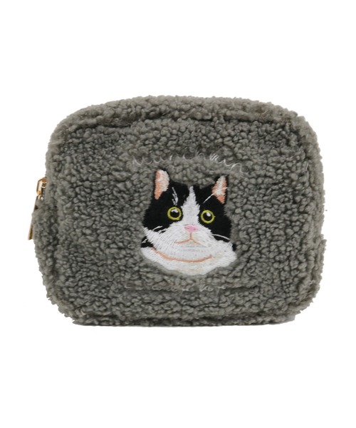 セール】【SETUP7】e.e.p.ボア アニマル刺繍 ポーチ 猫 ペルシャ
