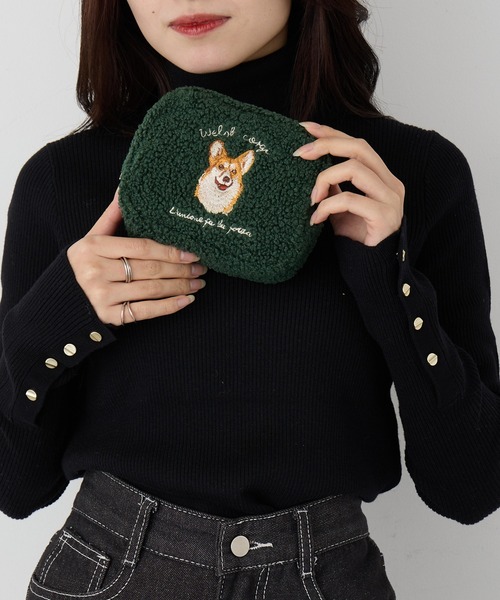 セール】【SETUP7】e.e.p.ボア アニマル刺繍 ポーチ 猫 ペルシャ