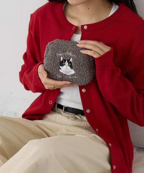 セール】【SETUP7】e.e.p.ボア アニマル刺繍 ポーチ 猫 ペルシャ