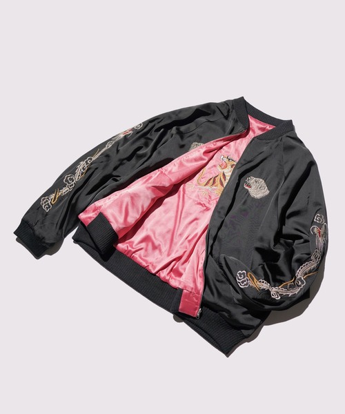 THRIFTY LOOK（スリフティールック）の「THRIFTY LOOK / スリフティールック SOUVENIR GREENLAND BLOUSON サテン スーベニアジャケット スカジャン リバーシブル ショートブルゾン（ブルゾン・メンズ・ブラック・X-SMALL/MEDIUM/LARGE）」の21枚目の写真