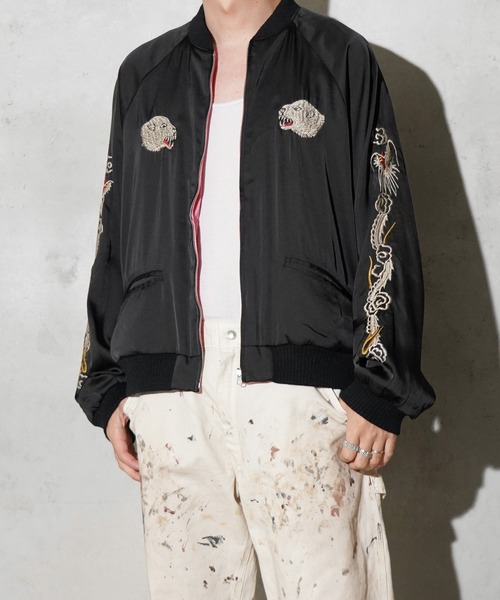 THRIFTY LOOK（スリフティールック）の「THRIFTY LOOK / スリフティールック SOUVENIR GREENLAND BLOUSON サテン スーベニアジャケット スカジャン リバーシブル ショートブルゾン（ブルゾン・メンズ・ブラック・X-SMALL/MEDIUM/LARGE）」の22枚目の写真