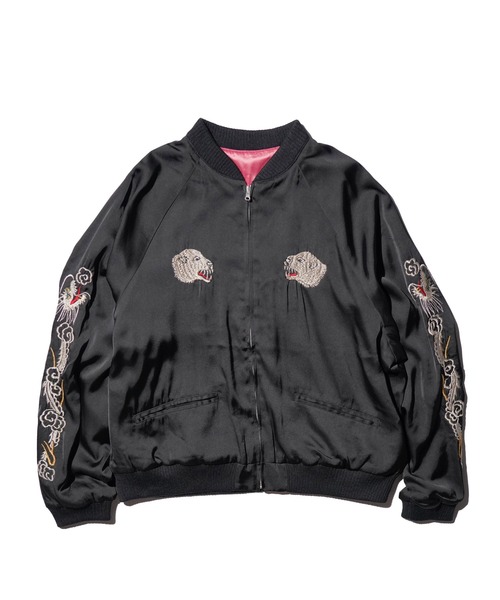 THRIFTY LOOK（スリフティールック）の「THRIFTY LOOK / スリフティールック SOUVENIR GREENLAND BLOUSON サテン スーベニアジャケット スカジャン リバーシブル ショートブルゾン（ブルゾン・メンズ・ブラック・X-SMALL/MEDIUM/LARGE）」の3枚目の写真