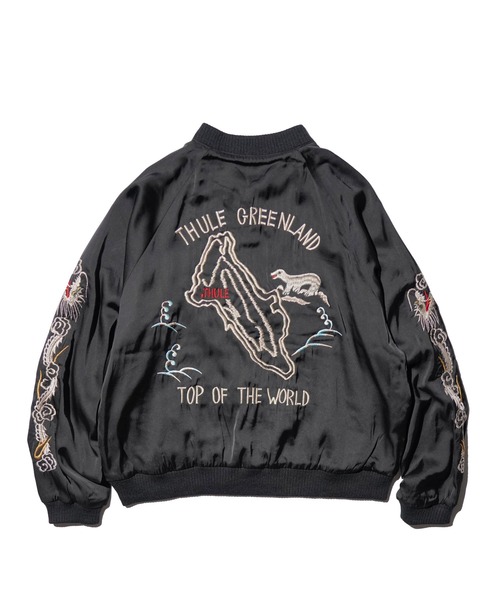 THRIFTY LOOK（スリフティールック）の「THRIFTY LOOK / スリフティールック SOUVENIR GREENLAND BLOUSON サテン スーベニアジャケット スカジャン リバーシブル ショートブルゾン（ブルゾン・メンズ・ブラック・X-SMALL/MEDIUM/LARGE）」の4枚目の写真