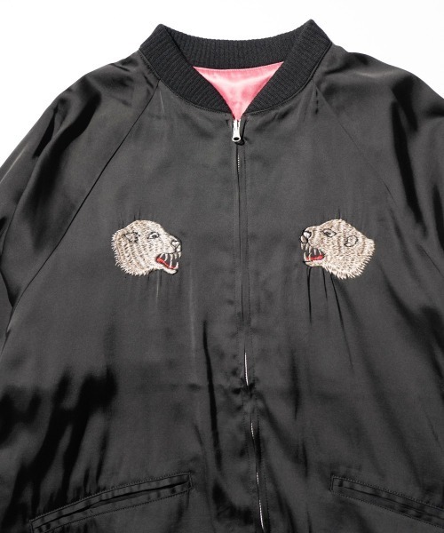 THRIFTY LOOK（スリフティールック）の「THRIFTY LOOK / スリフティールック SOUVENIR GREENLAND BLOUSON サテン スーベニアジャケット スカジャン リバーシブル ショートブルゾン（ブルゾン・メンズ・ブラック・X-SMALL/MEDIUM/LARGE）」の9枚目の写真