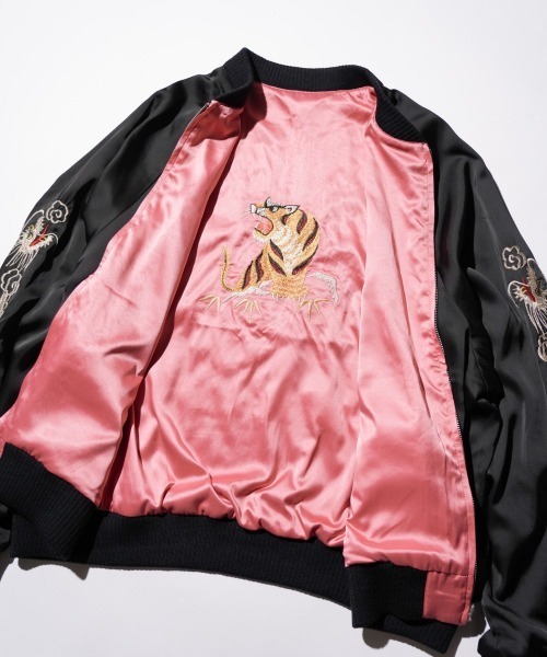 THRIFTY LOOK（スリフティールック）の「THRIFTY LOOK / スリフティールック SOUVENIR GREENLAND BLOUSON サテン スーベニアジャケット スカジャン リバーシブル ショートブルゾン（ブルゾン・メンズ・ブラック・X-SMALL/MEDIUM/LARGE）」の14枚目の写真