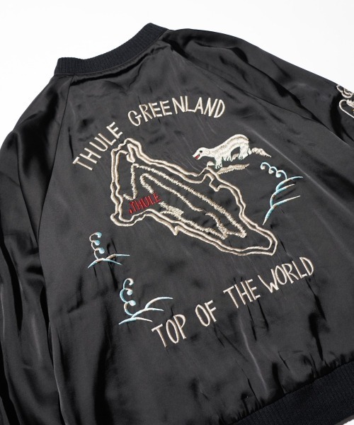 THRIFTY LOOK（スリフティールック）の「THRIFTY LOOK / スリフティールック SOUVENIR GREENLAND BLOUSON サテン スーベニアジャケット スカジャン リバーシブル ショートブルゾン（ブルゾン・メンズ・ブラック・X-SMALL/MEDIUM/LARGE）」の15枚目の写真