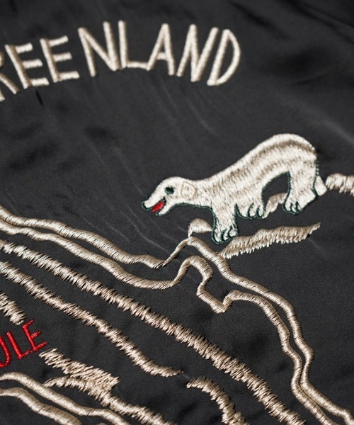 THRIFTY LOOK（スリフティールック）の「THRIFTY LOOK / スリフティールック SOUVENIR GREENLAND BLOUSON サテン スーベニアジャケット スカジャン リバーシブル ショートブルゾン（ブルゾン・メンズ・ブラック・X-SMALL/MEDIUM/LARGE）」の16枚目の写真