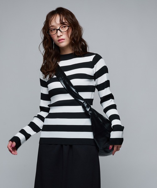 Narcissus（ナルシス）の「配色ボーダーリブニット 《動画あり》（ニット/セーター・レディース・ブラック/ブルー・FREE）」の3枚目の写真