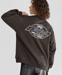 Dickies 裏起毛クルーネック長袖プルオーバー/ブランドロゴ刺繍/ワッペン/バックシンボルプリント刺繍