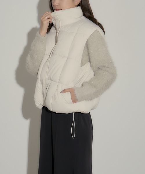 セール】スクエア型キルティング ハイネック短丈ダウンベスト（ダウン