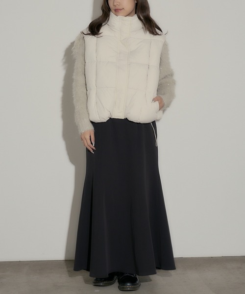 セール】スクエア型キルティング ハイネック短丈ダウンベスト（ダウン