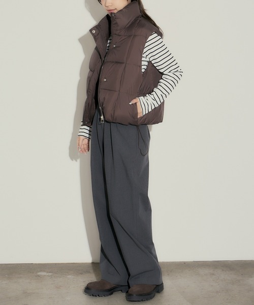 セール】スクエア型キルティング ハイネック短丈ダウンベスト（ダウン