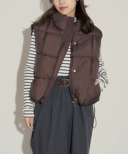 セール】スクエア型キルティング ハイネック短丈ダウンベスト（ダウン