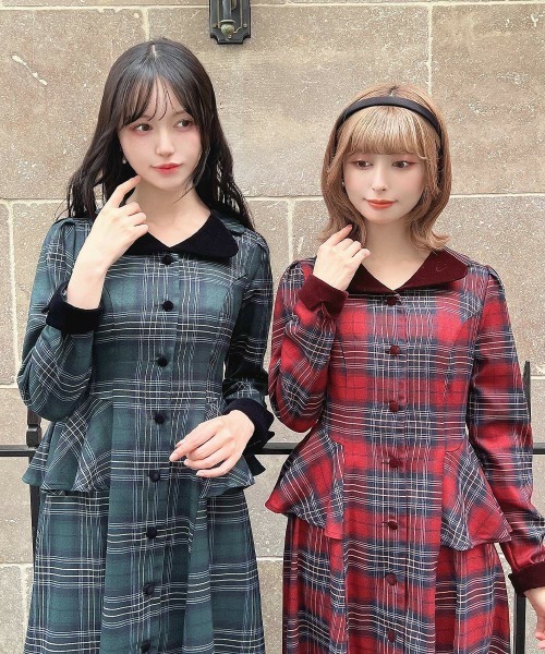 チェックの変形ワンピース♡ シャギーボレロロングチェックワンピース（ワンピース）｜NOMAE