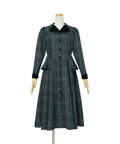 セール】別珍ラペルペプラムチェックワンピース/fint フィント