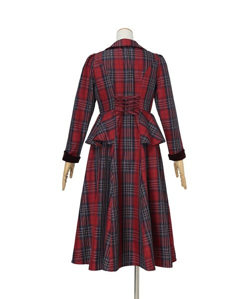 セール】別珍ラペルペプラムチェックワンピース/fint フィント